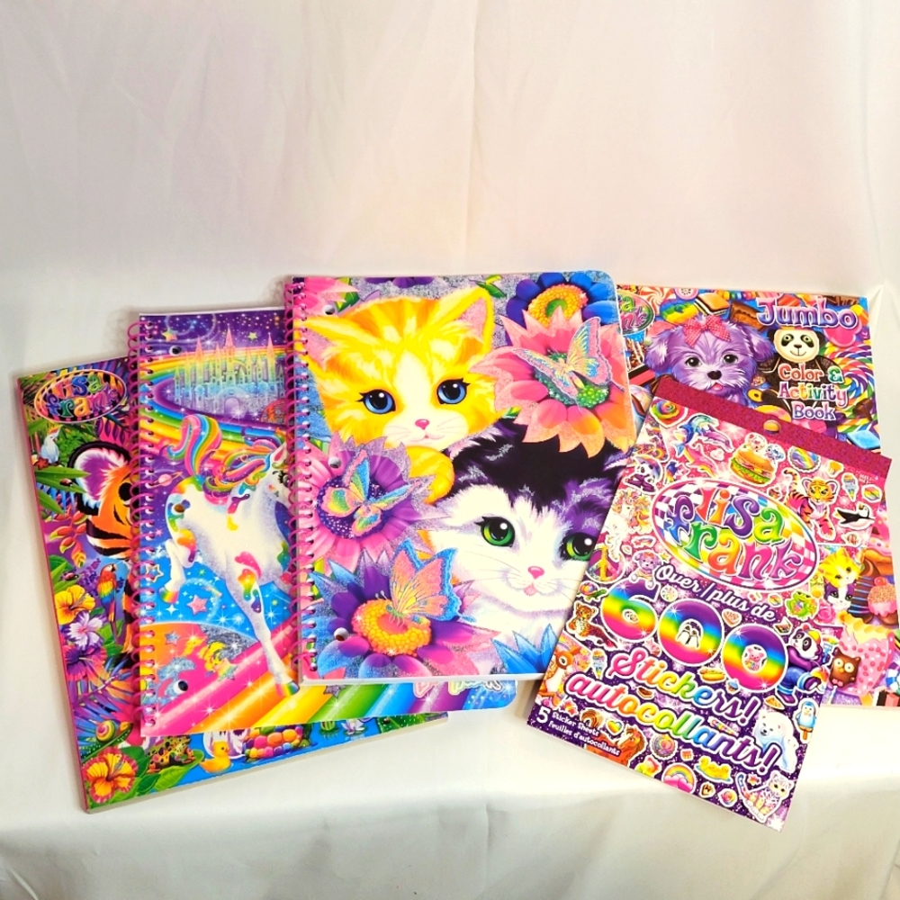 Lisa Frank LOT Sunflower Kittens Glitter Notebook Stickers Coloring Book Unicorn